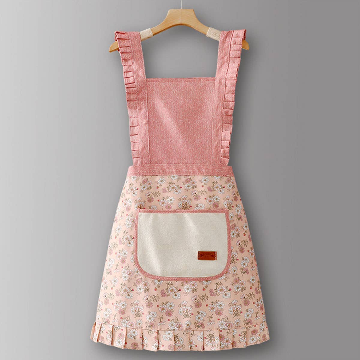 Floral Canvas Apron with Straps: Pink