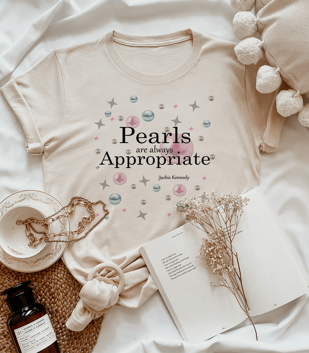 Pearls Are Always Appropriate T-Shirt: Heather Ice Grey