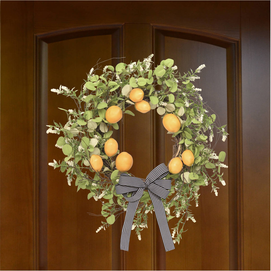 Spring Leaf and Lemon Wreath with Bow