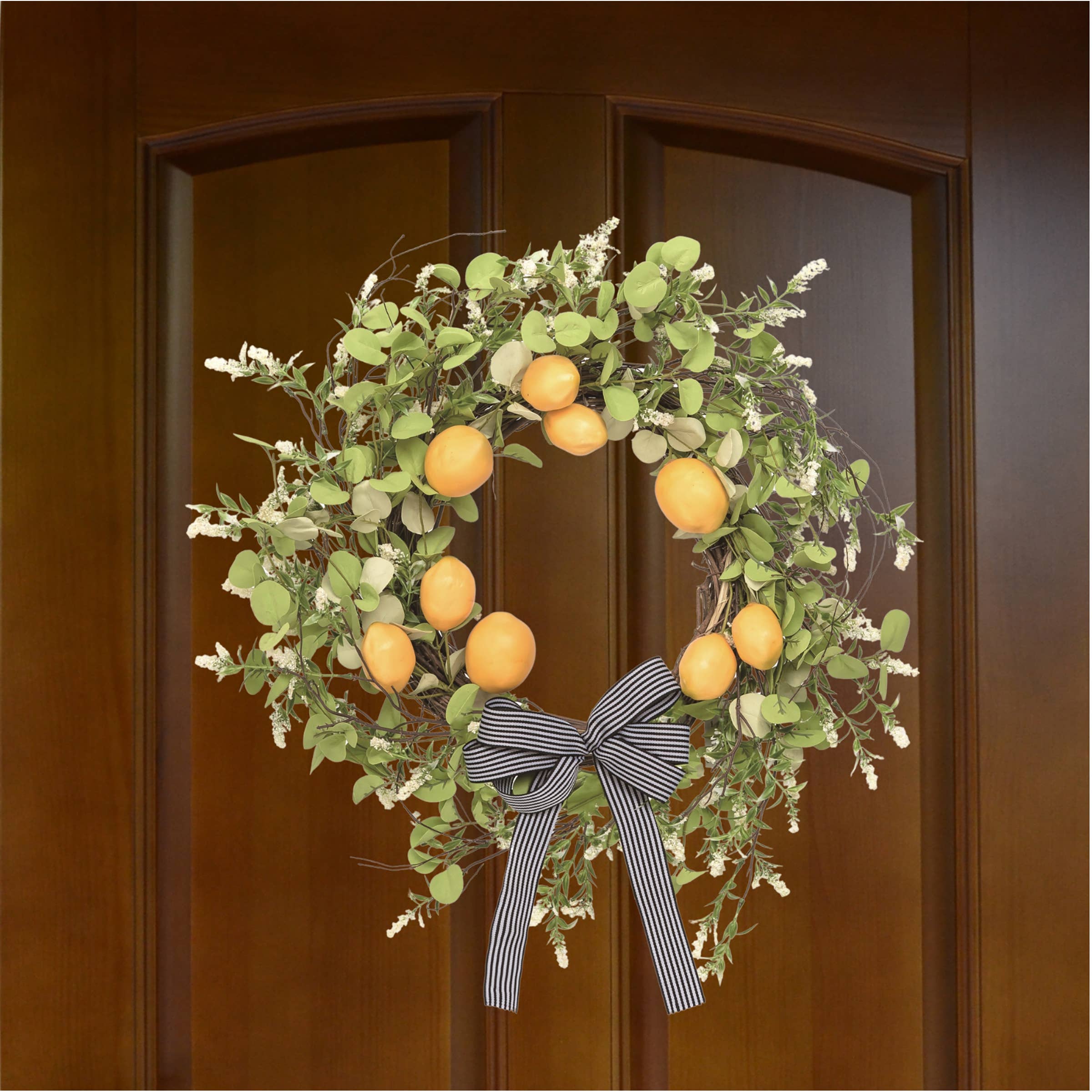 Spring Leaf and Lemon Wreath with Bow