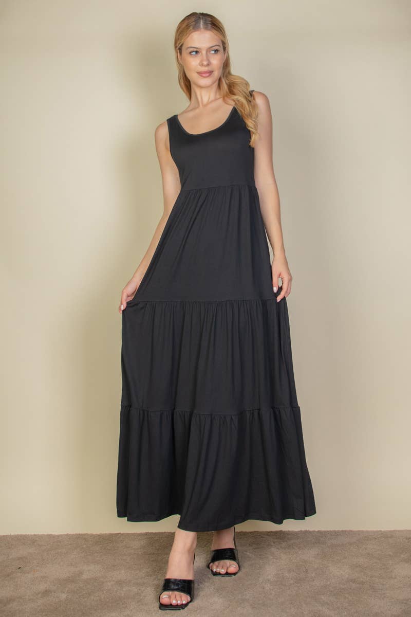 Solid Layered Hem Dress: Black
