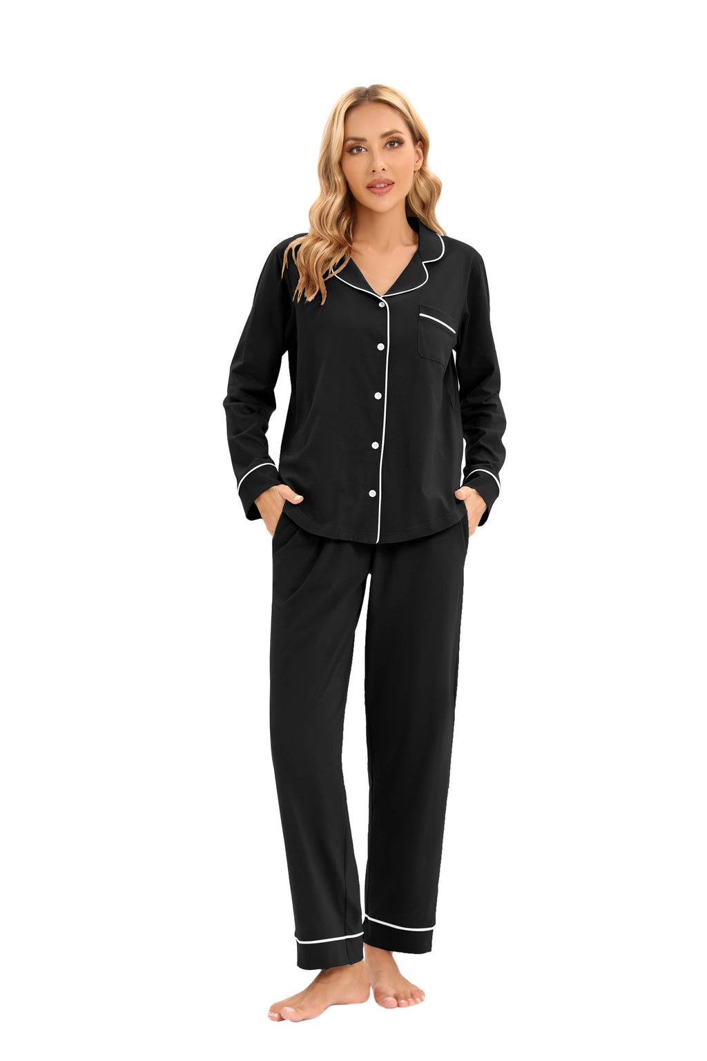 Long Sleeve Pajamas Set: Black