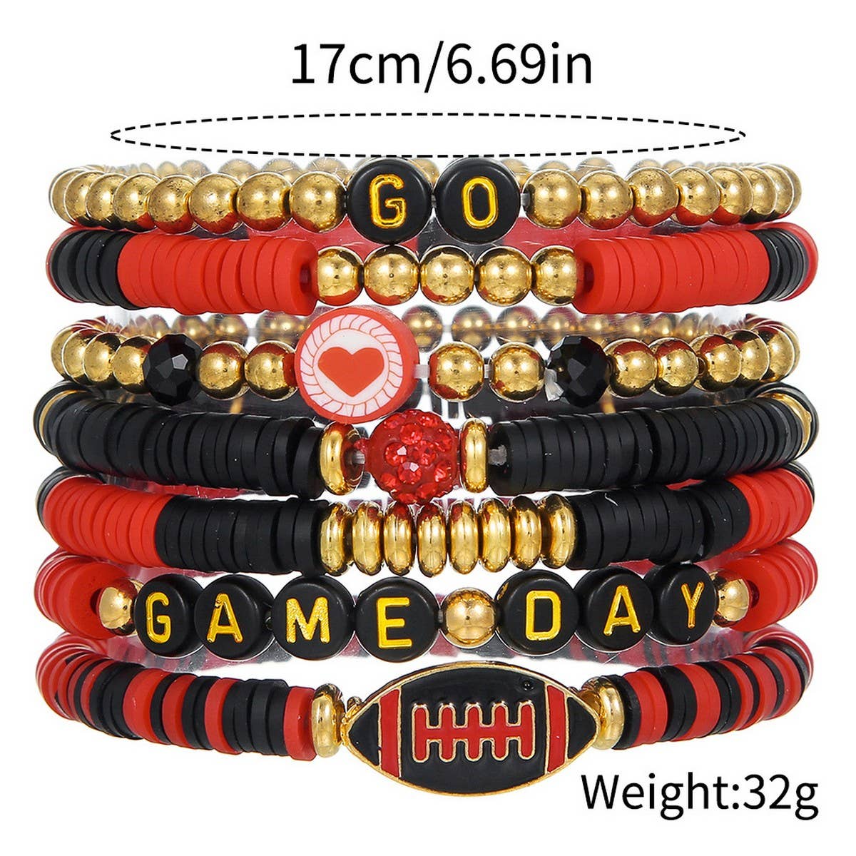 Football Soft Clay Bracelet Set: Red/Black