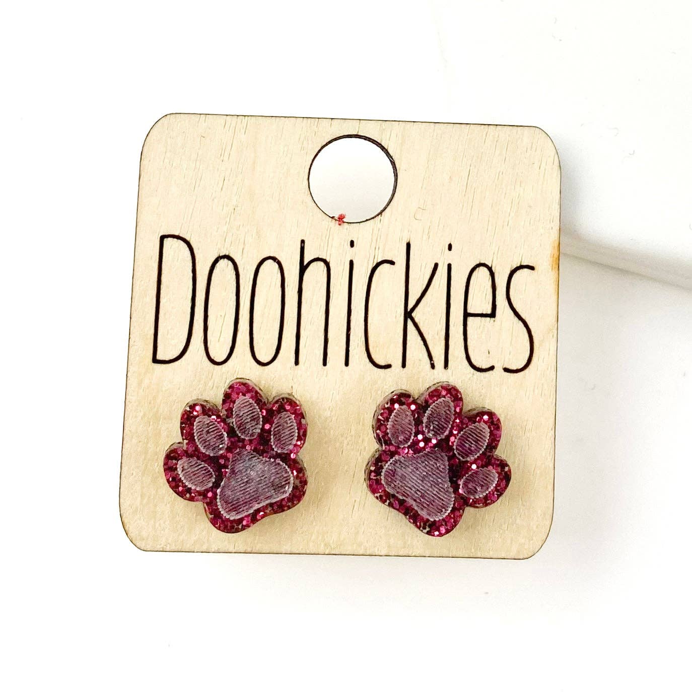 School Spirit Paw Stud Earrings: Maroon Glitter