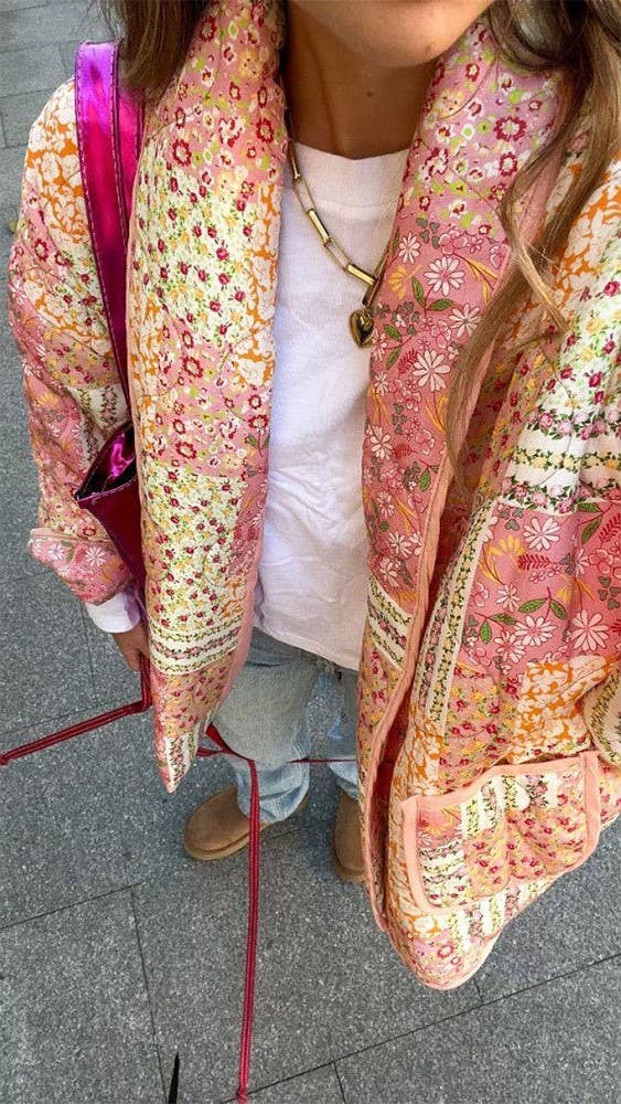 Elysane Cottagecore Floral Quilted jacket: Pink