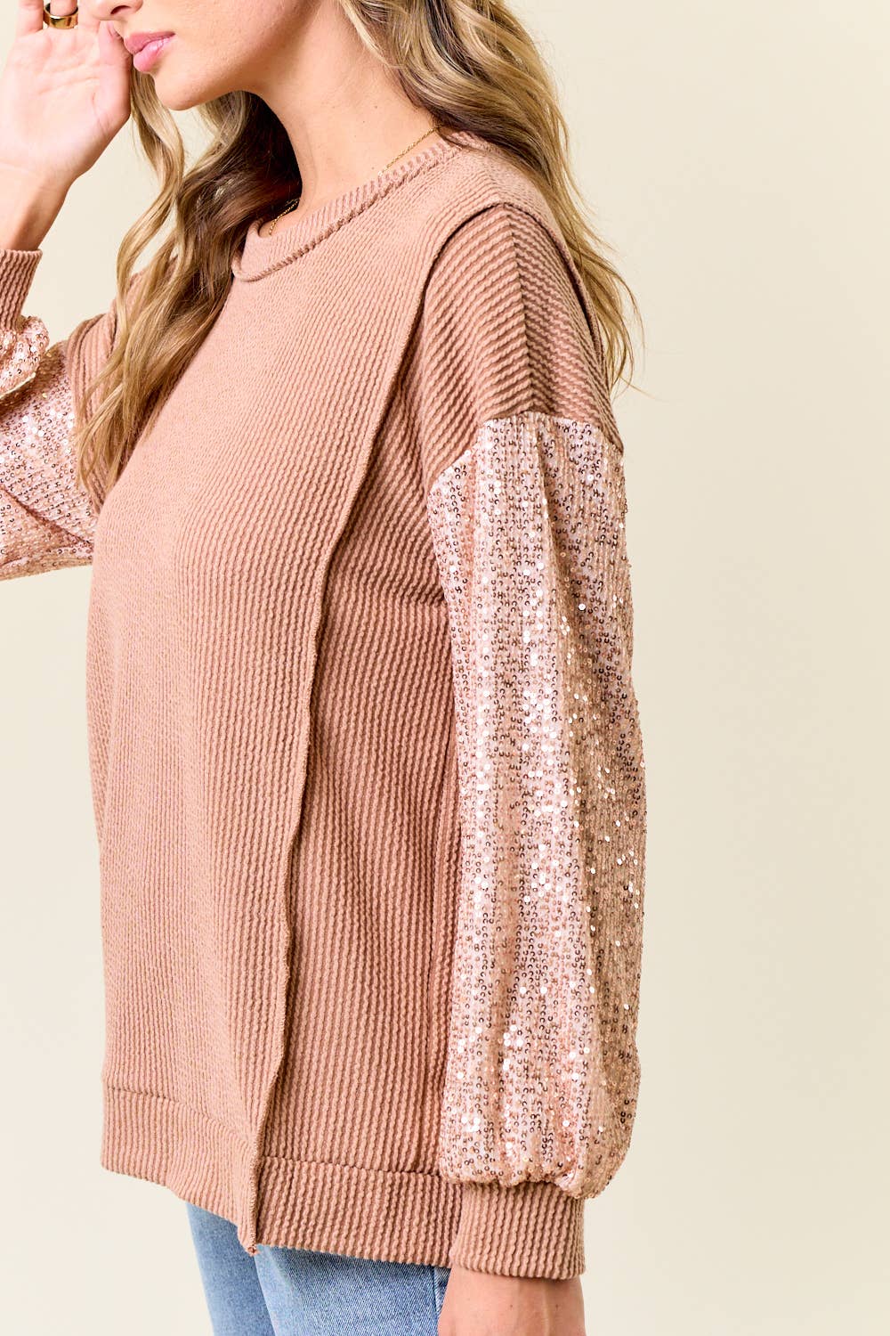 Sara Sequin Top: Peanut Butter