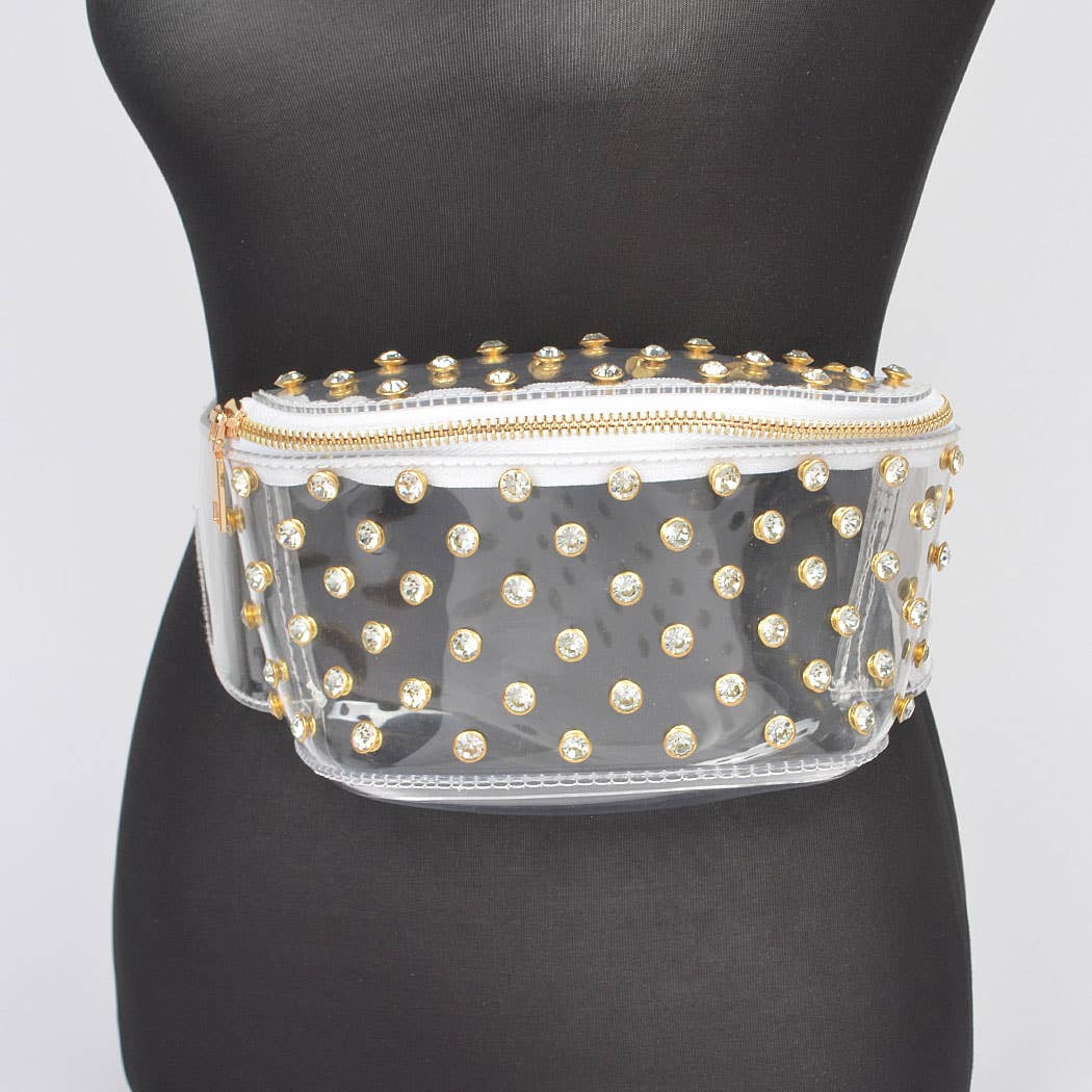 Transparent Rhinestone Studded Fanny Pack: Clear/Gold