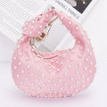 Faux Pearl Studded Satin Bag: Pink