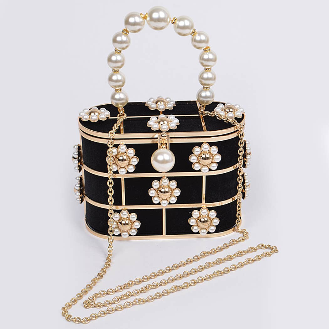Pearl Flower Bento Bag: Black