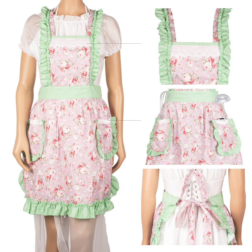 Apron With Pockets: Pink/Green