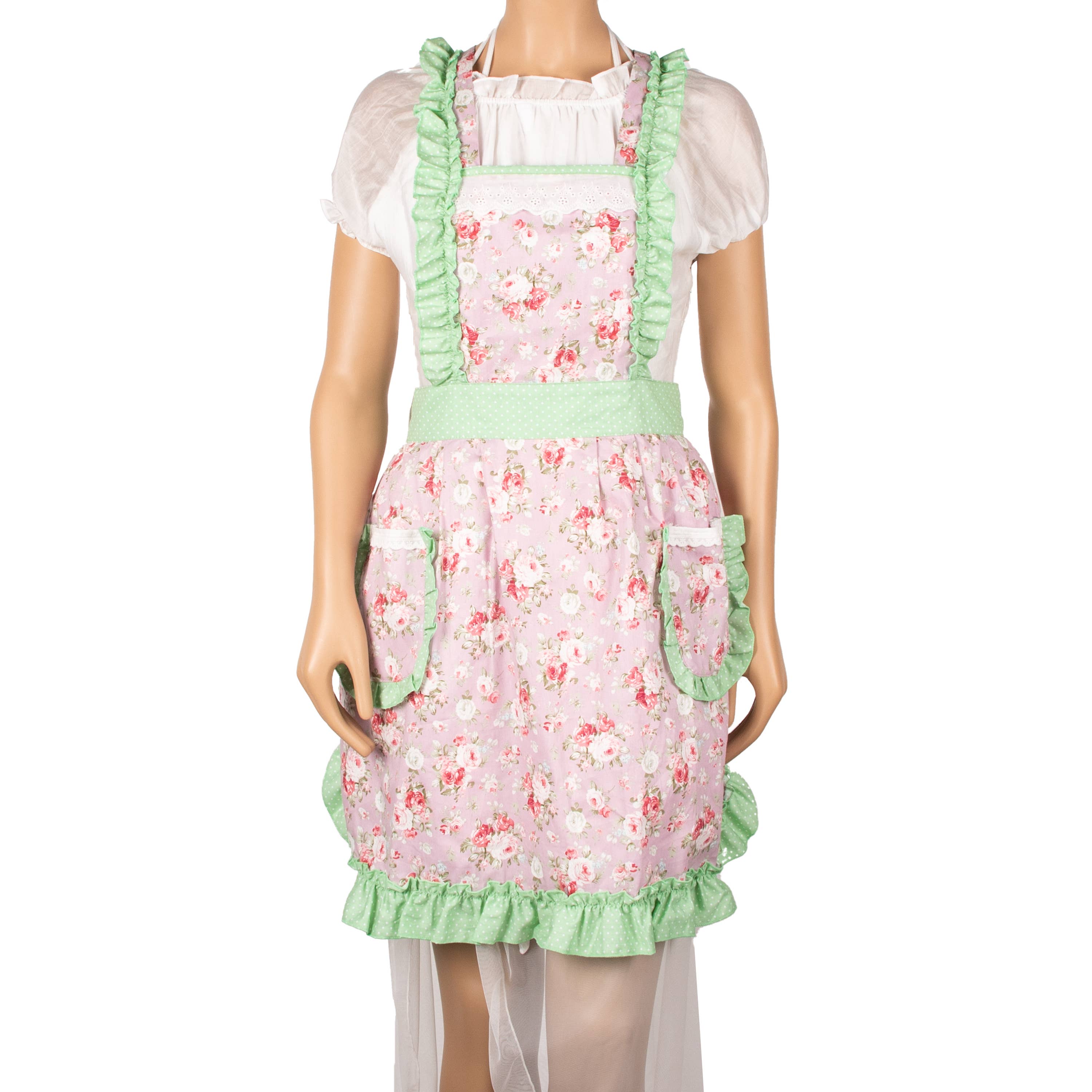 Apron With Pockets: Pink/Green