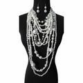 Chunky Multi-Layered Pearls Necklace Set: White
