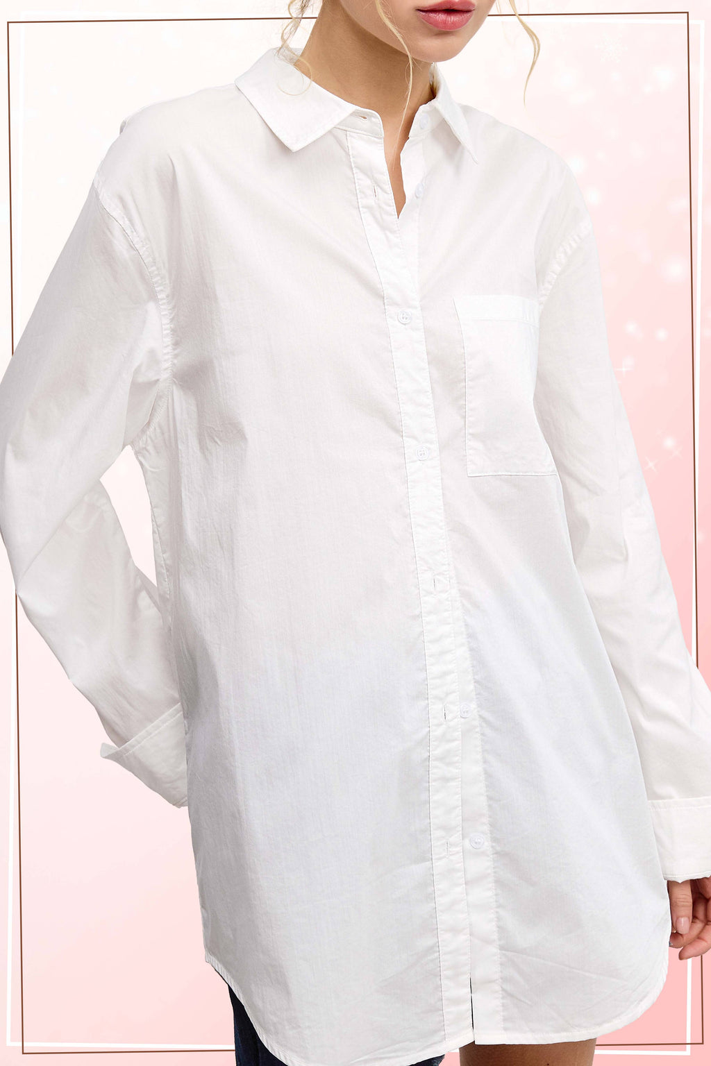 Classic Collared Button Down Poplin Shirt: White