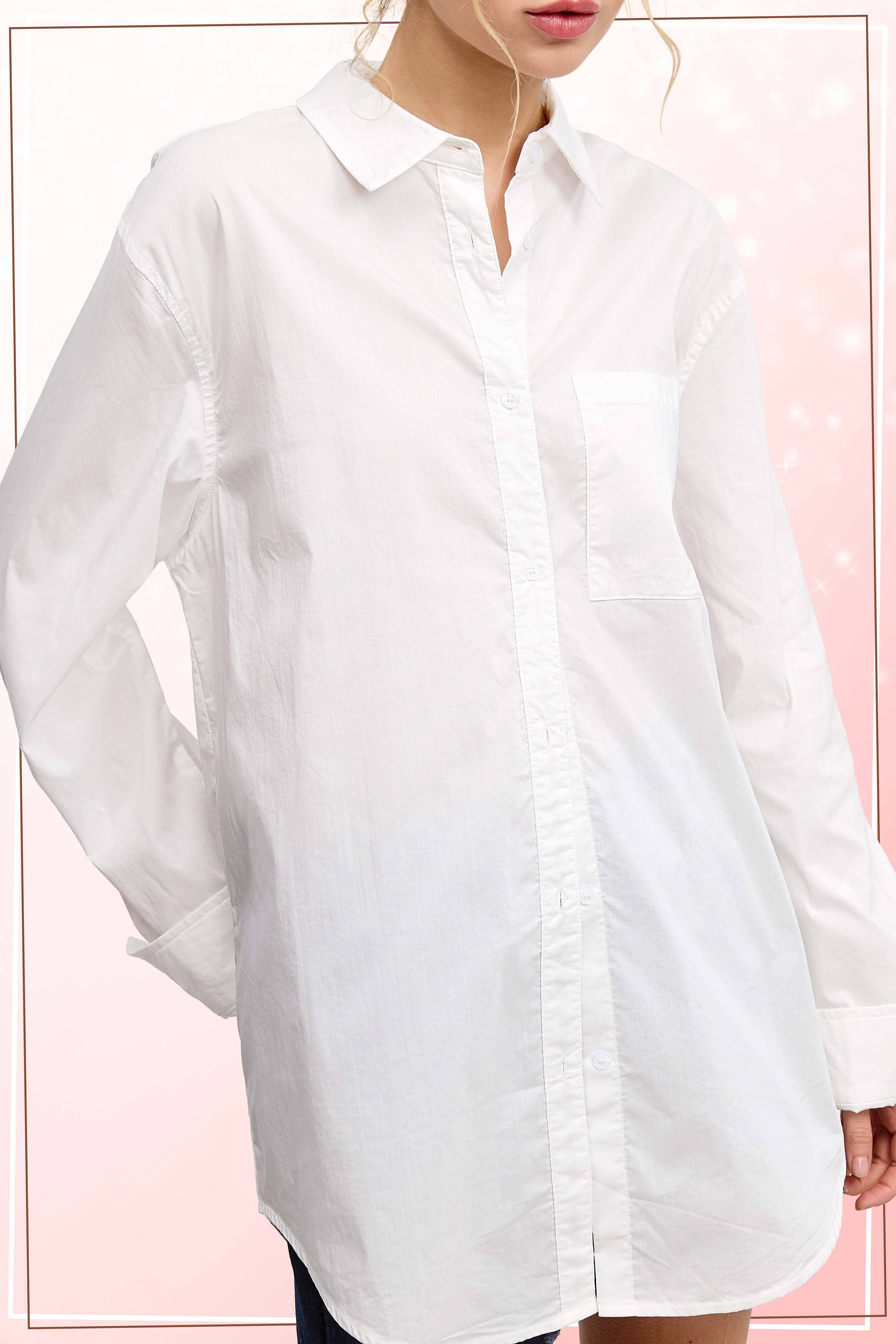 Classic Collared Button Down Poplin Shirt: White