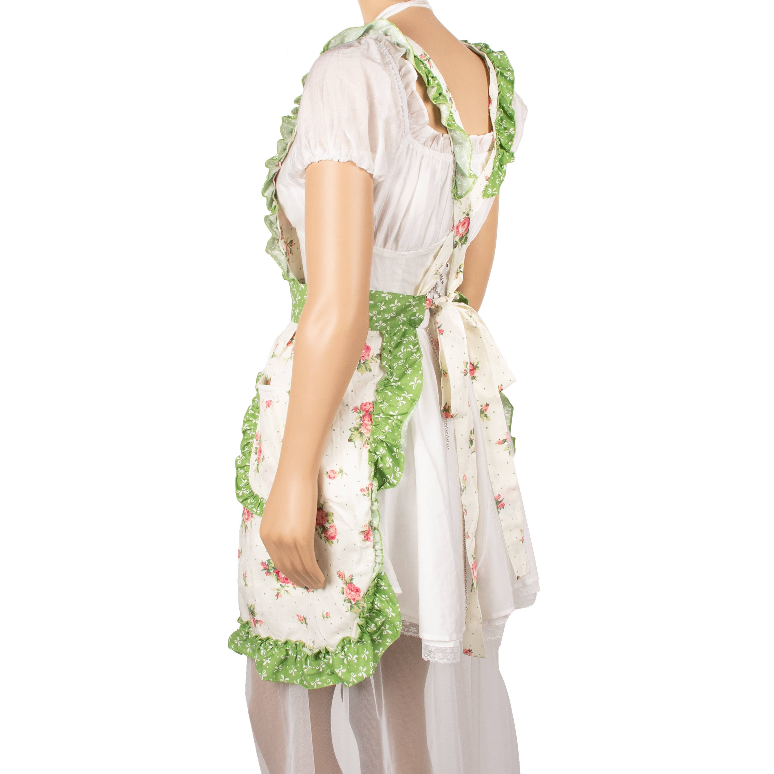 Apron With Pockets: White/Green