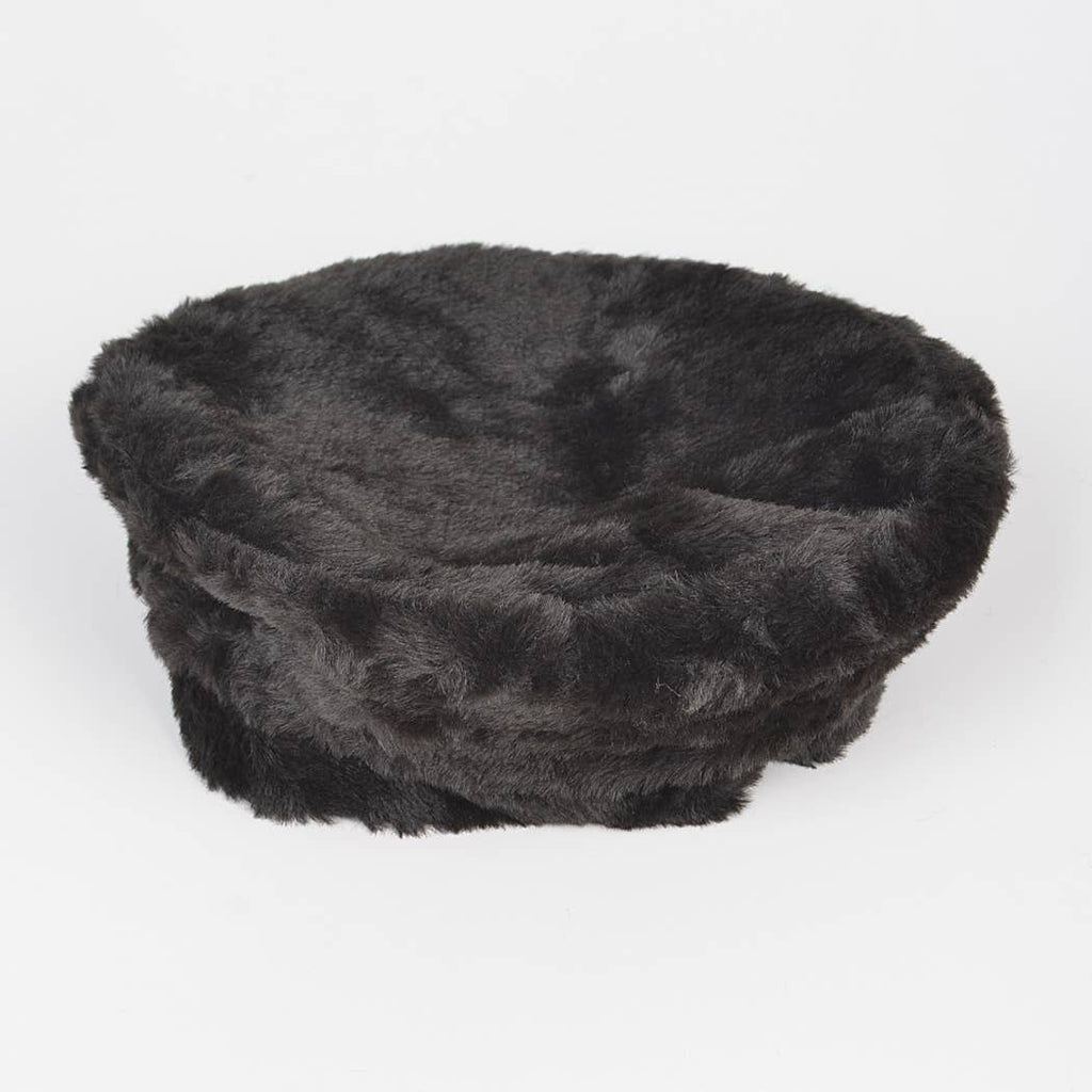 Faux Fur Beret: Black