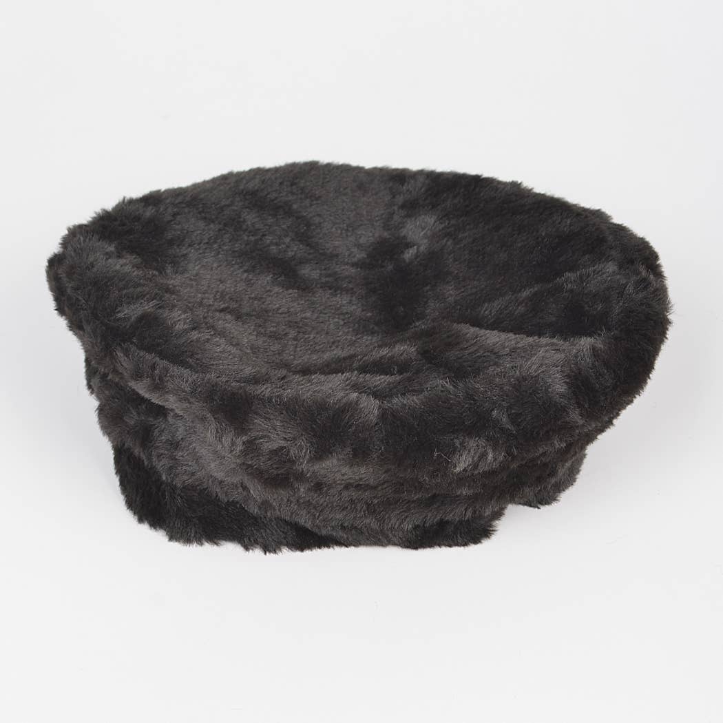 Faux Fur Beret: Black