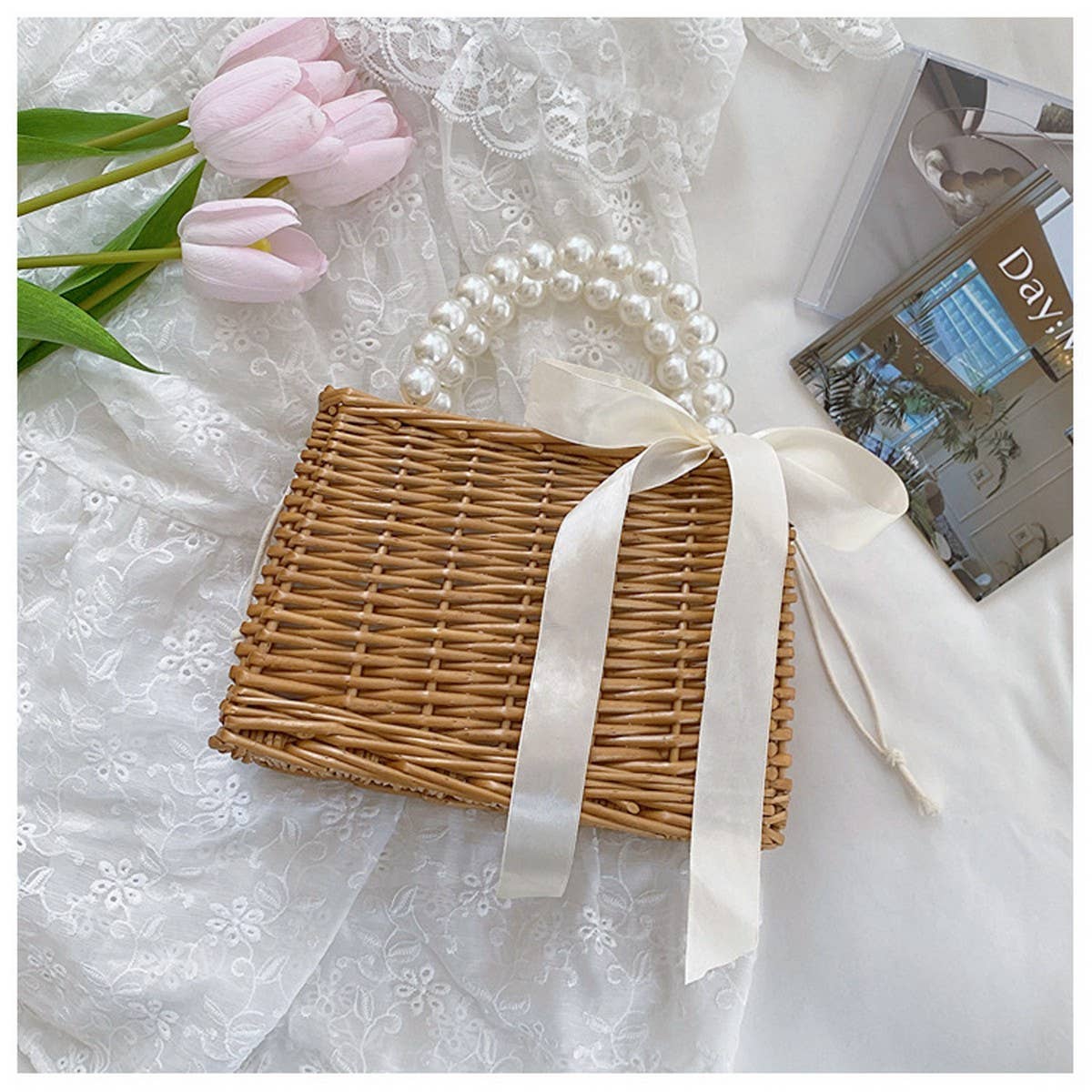 Small Straw Square Bag: Khaki