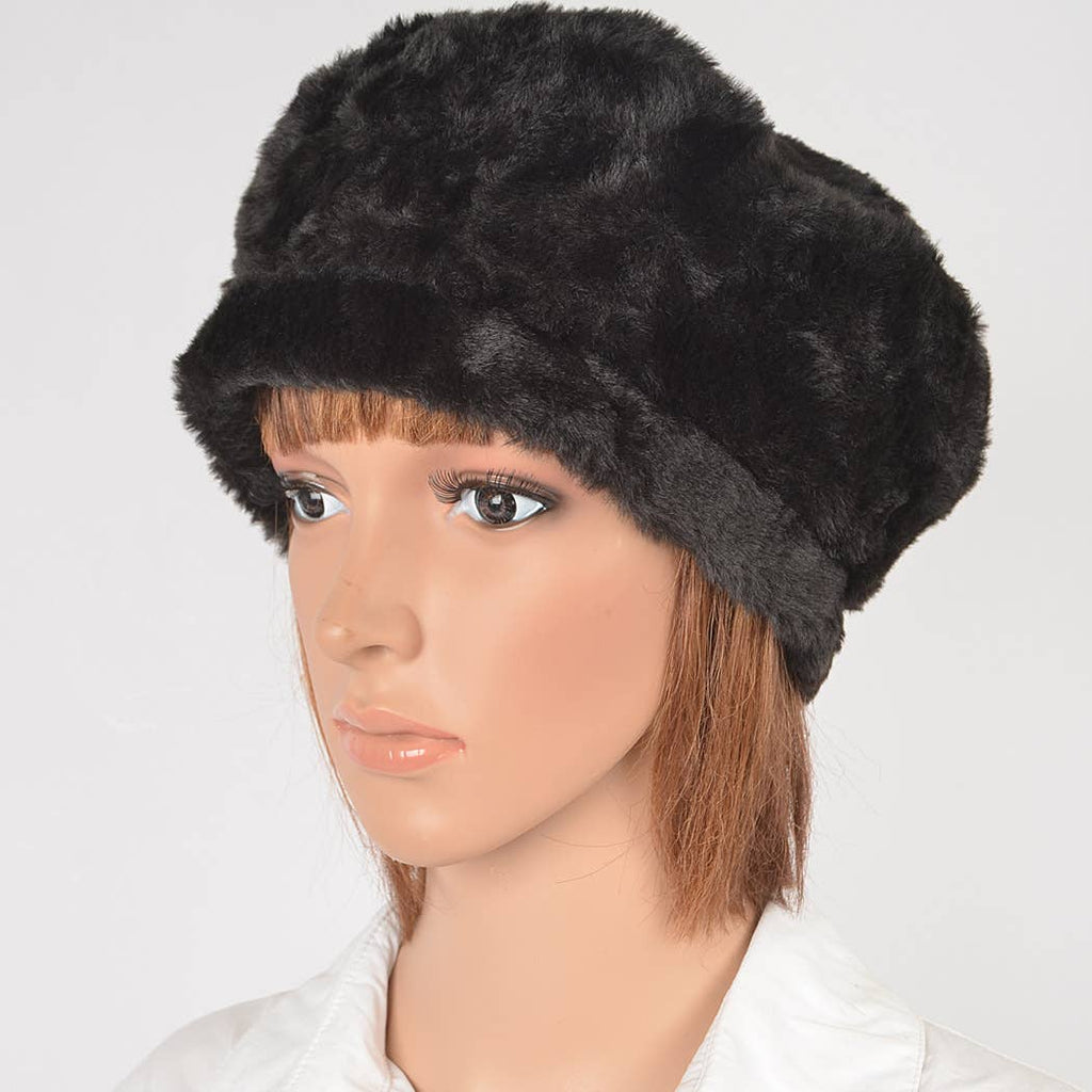 Faux Fur Beret: Black
