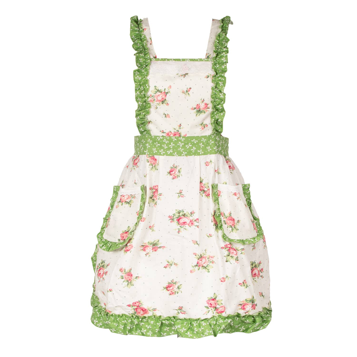 Apron With Pockets: White/Green