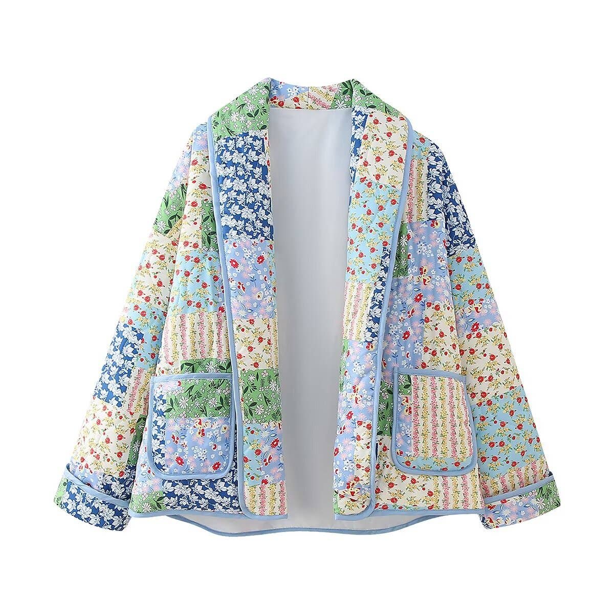 Elysane Cottagecore Floral Quilted Jacket: Green