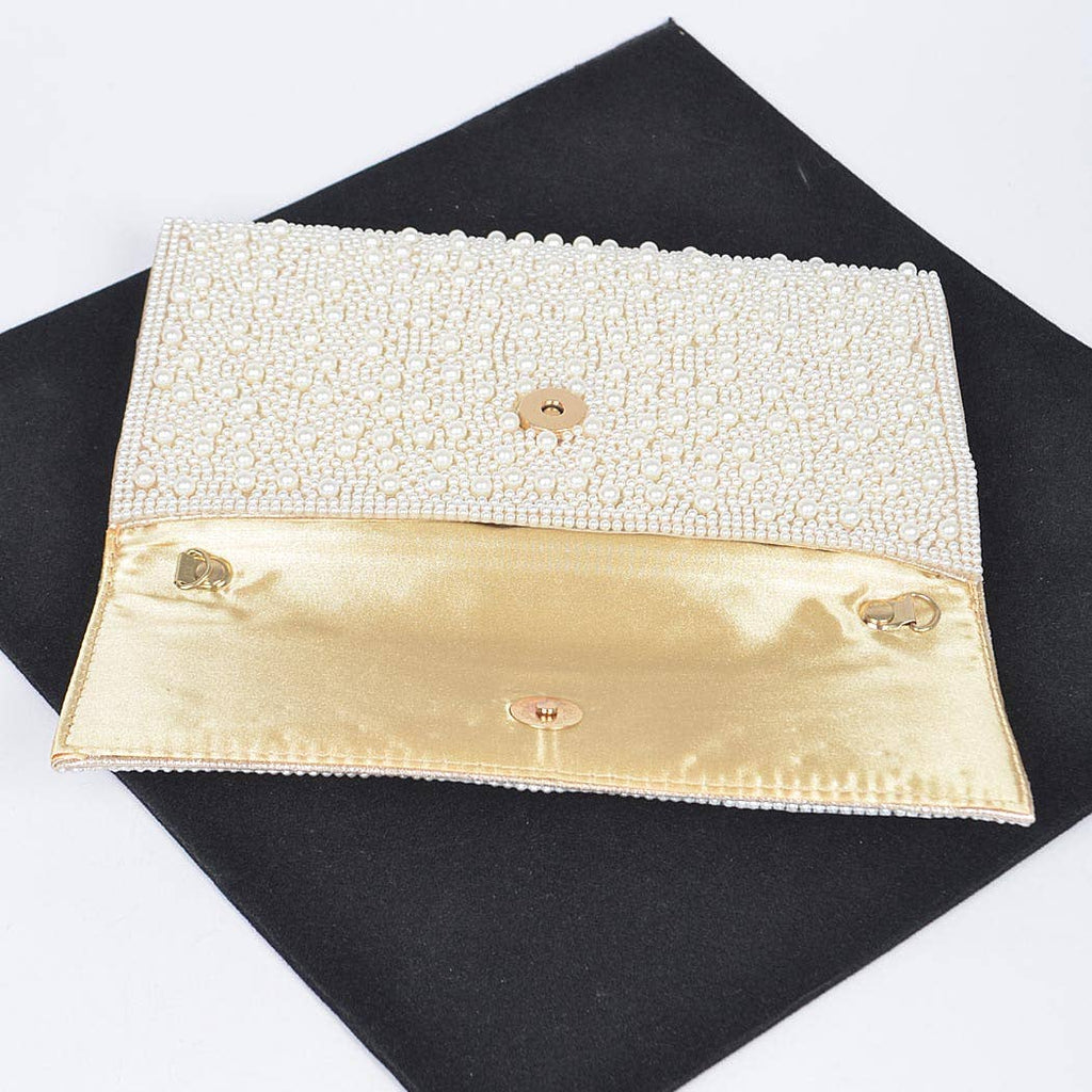 Faux Pearl Party Clutch: Fold Over Clasp