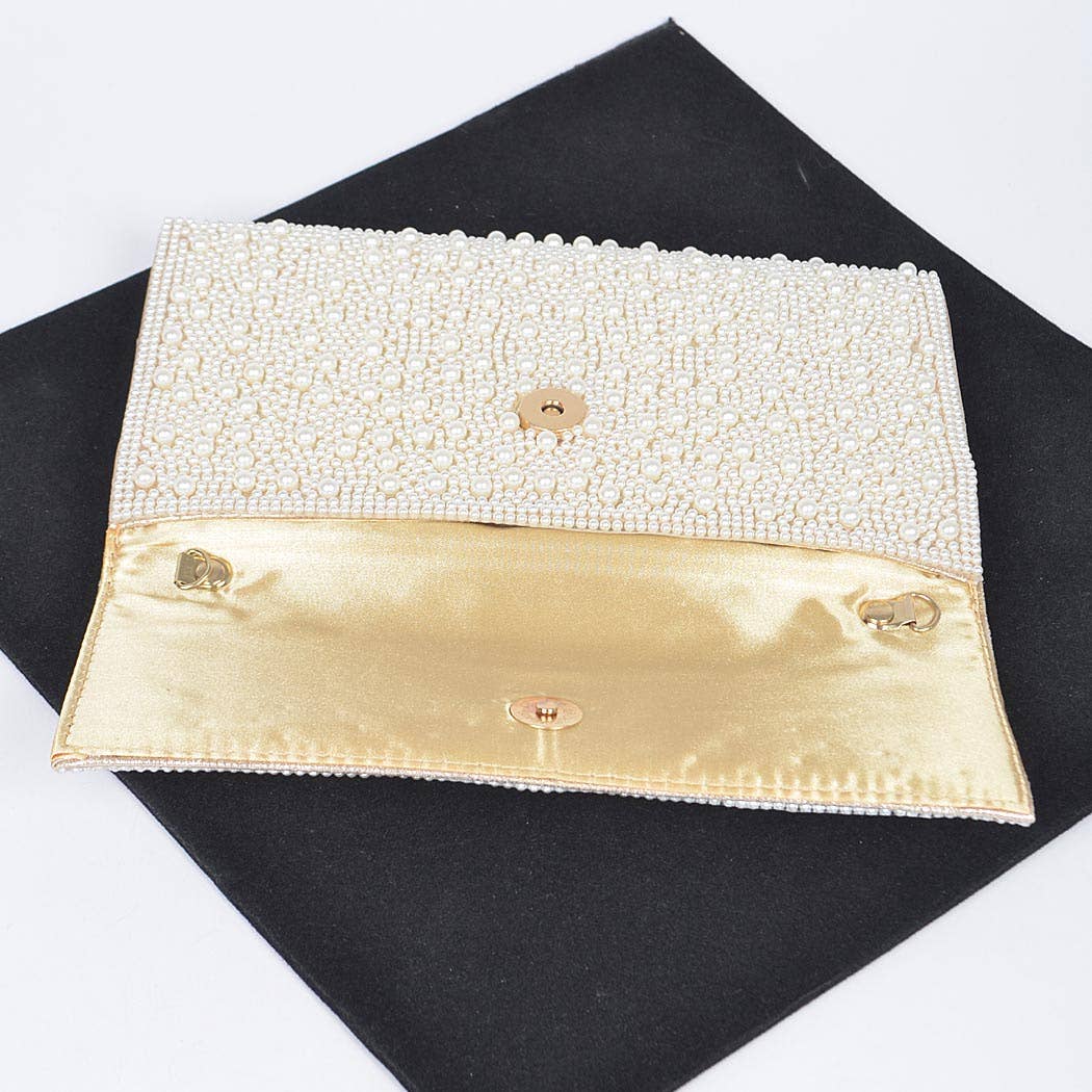 Faux Pearl Party Clutch: Fold Over Clasp