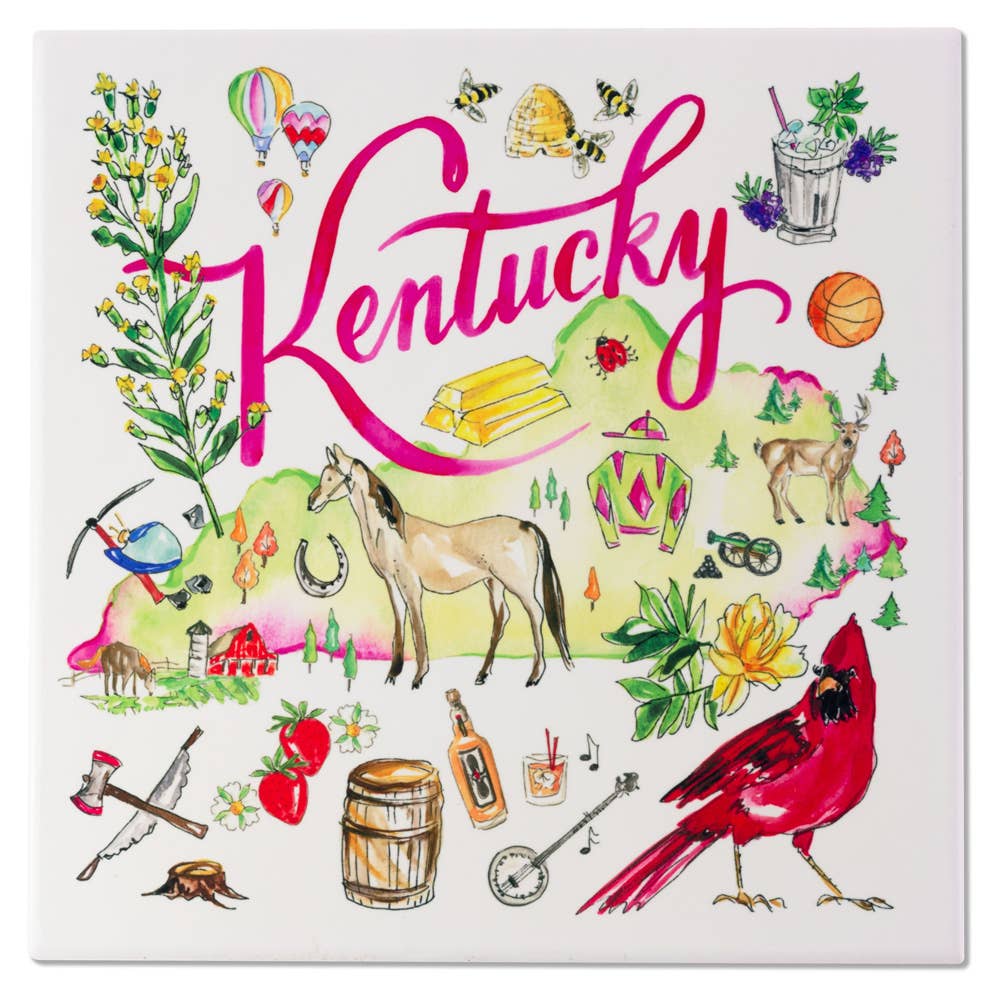 KY State Collection 8" Ceramic Trivet Kentucky Rosanne Beck