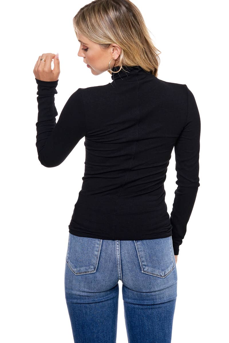 Ribbed Turtle Neck Top: Black