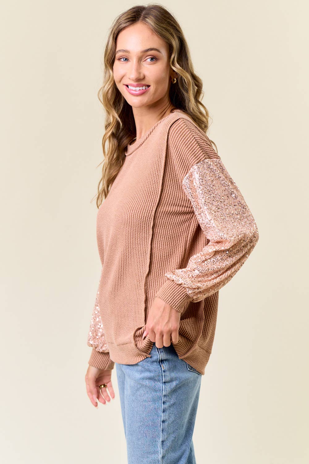 Sara Sequin Top: Peanut Butter