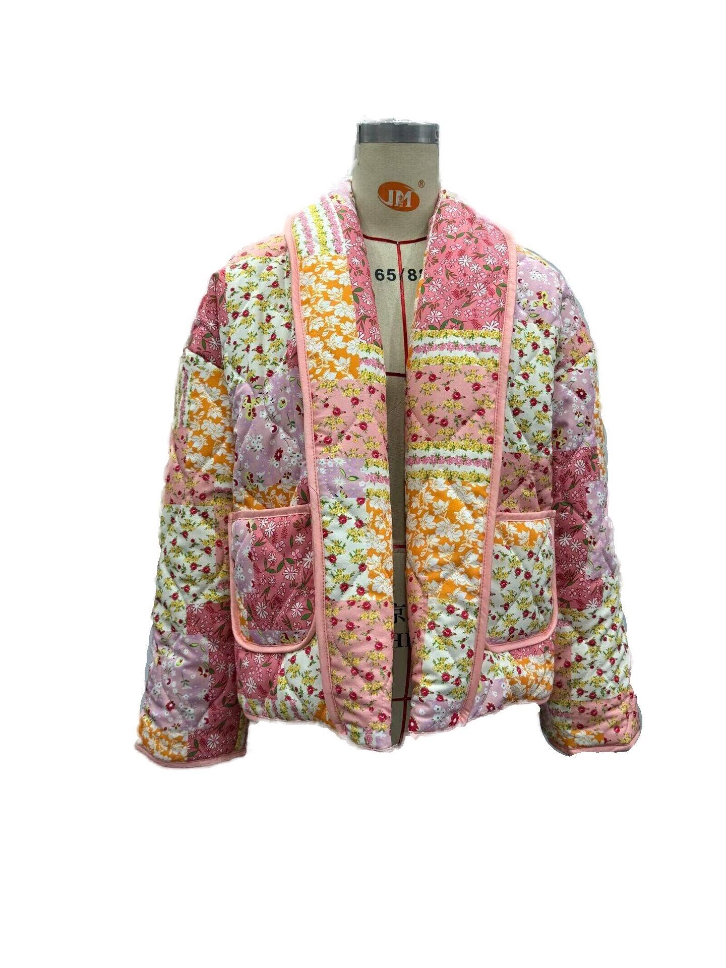 Elysane Cottagecore Floral Quilted jacket: Pink