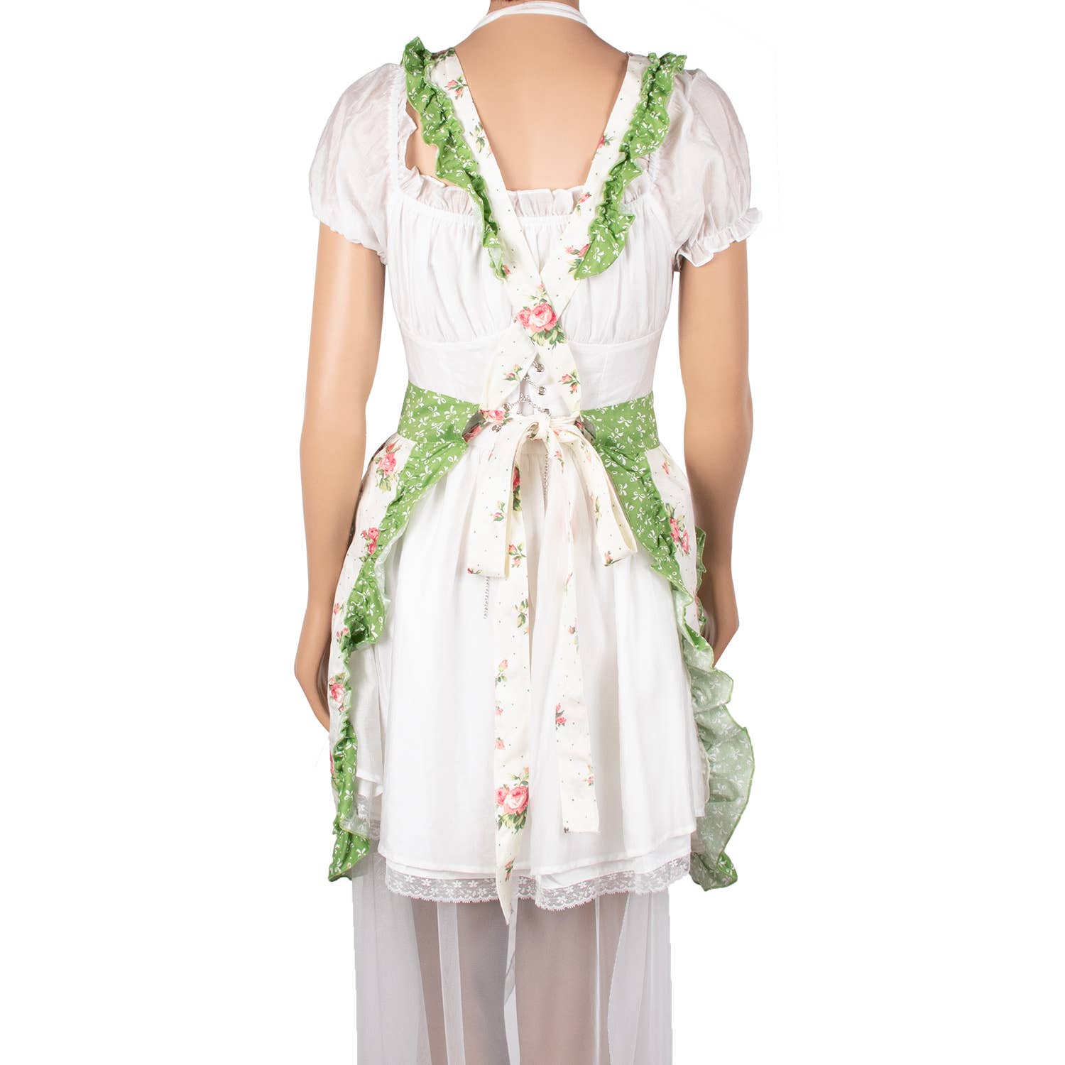Apron With Pockets: White/Green