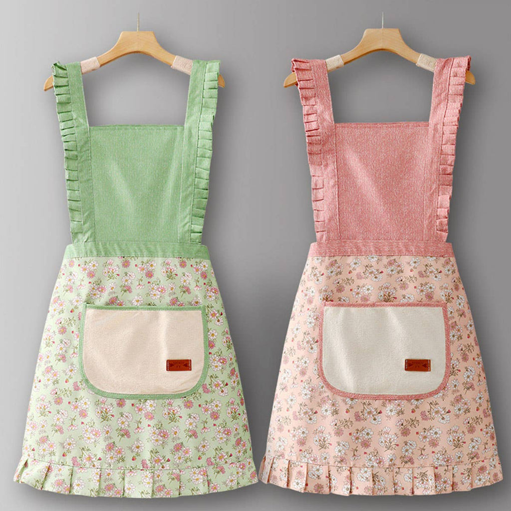 Floral Canvas Apron with Straps: Pink