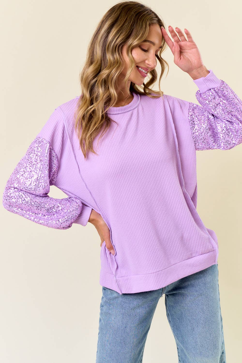 Sara Sequin Top: Lilac