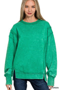 Acid Wash Exposed-Seam Fleece Sweatshirt: Kelly Green