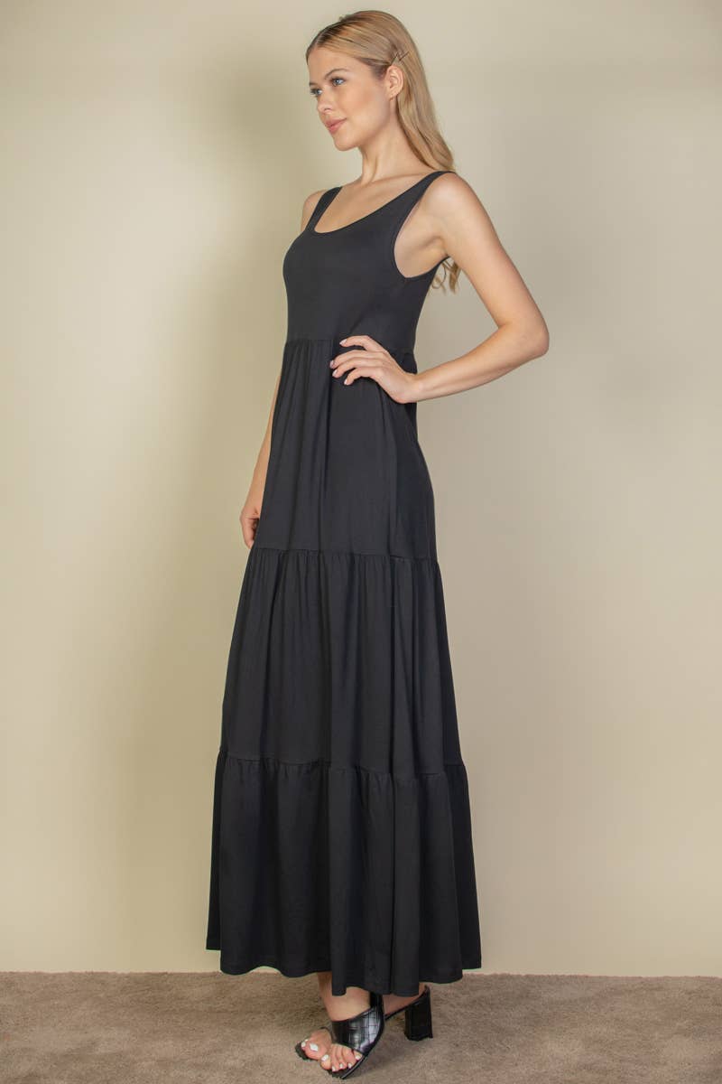 Solid Layered Hem Dress: Black