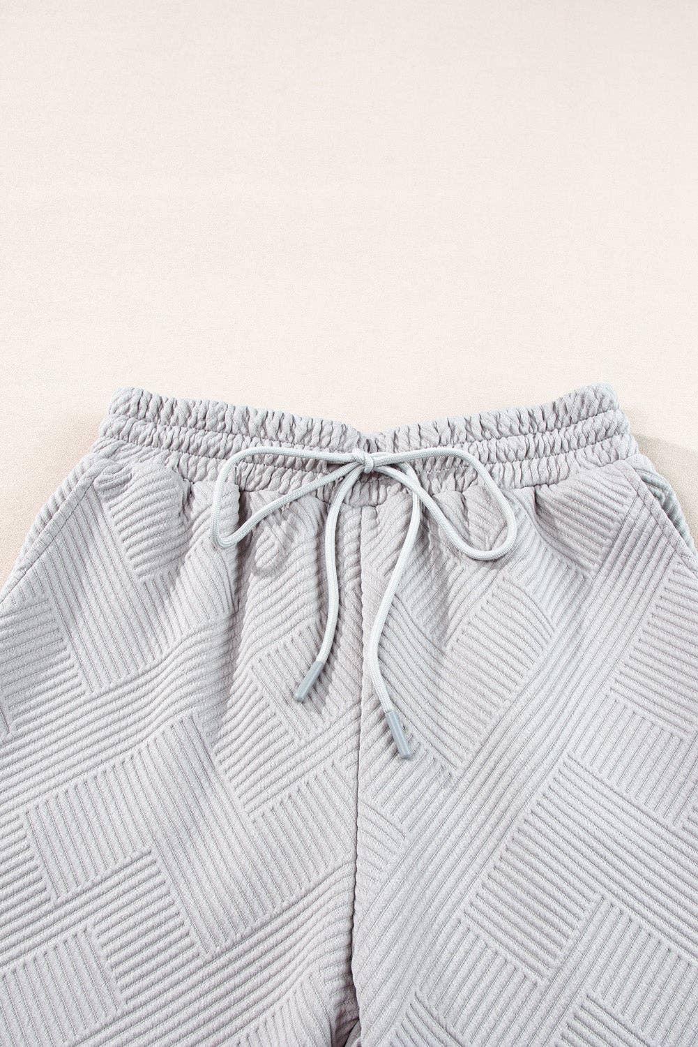 Collared Top and Wide Leg Pants Set: Light Grey