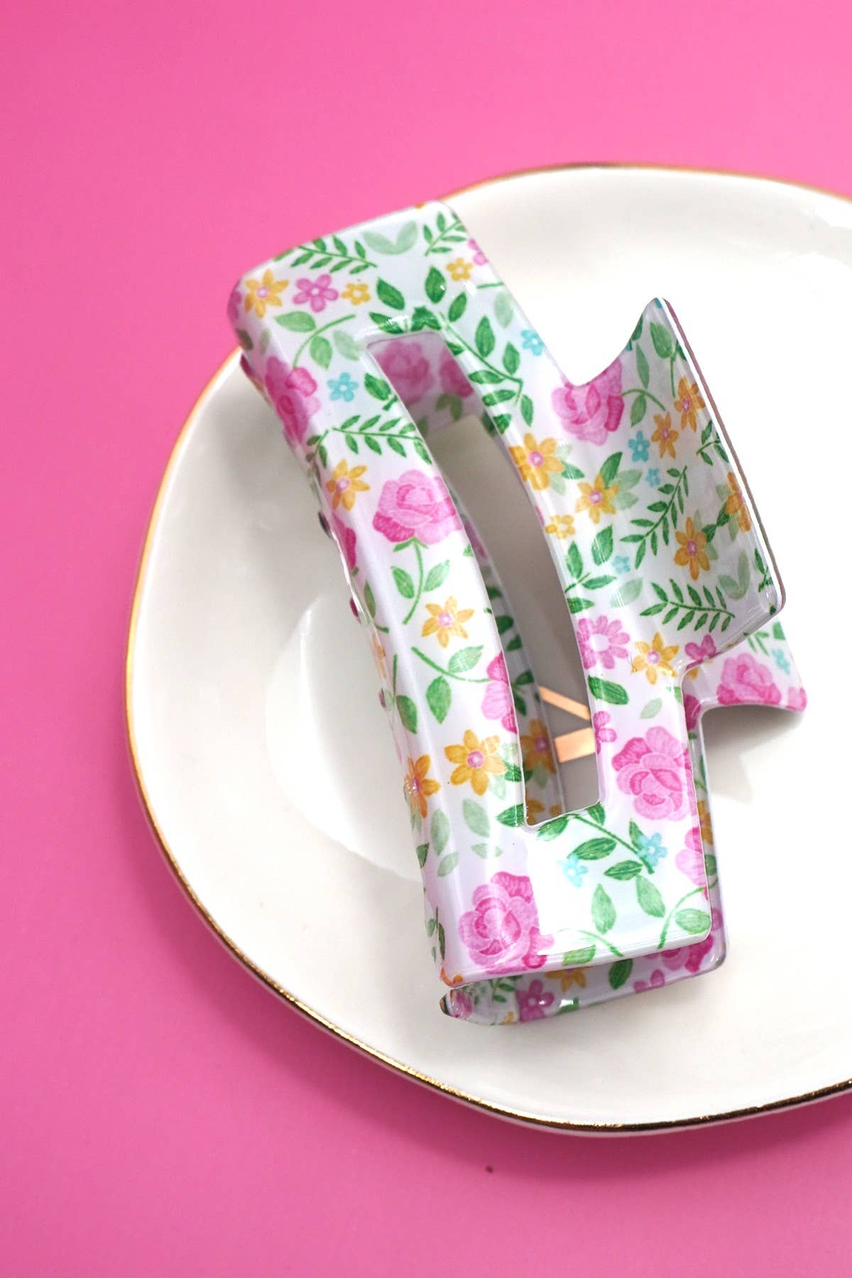 Floral Claw Clip: White/Green/Pink