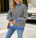 Loose Long Sleeve Crew Neck Sweater: Black & White Stripe