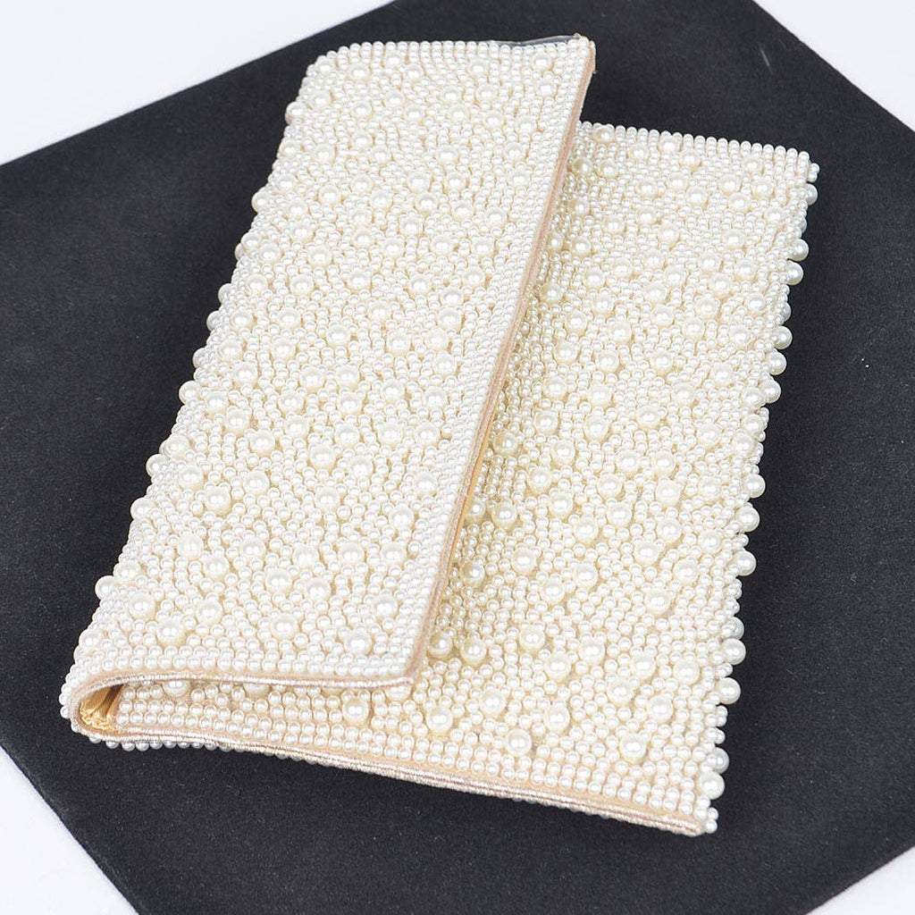 Faux Pearl Party Clutch: Fold Over Clasp