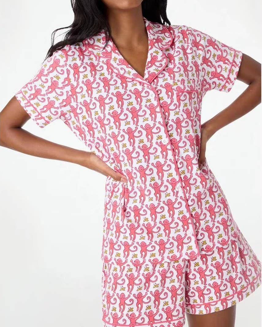 Comfy Short Sleeve Pajama Set: Pink