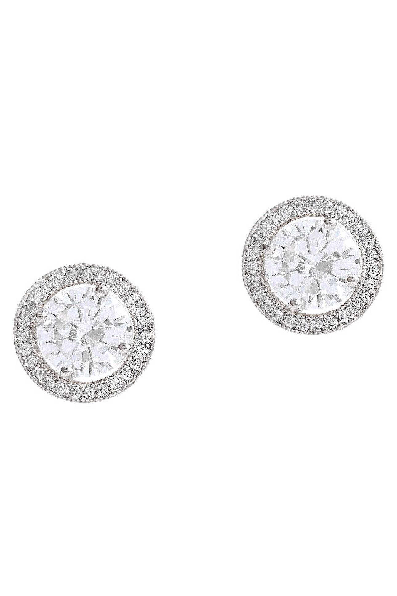 Halo Stud Earrings: Silver-Clear