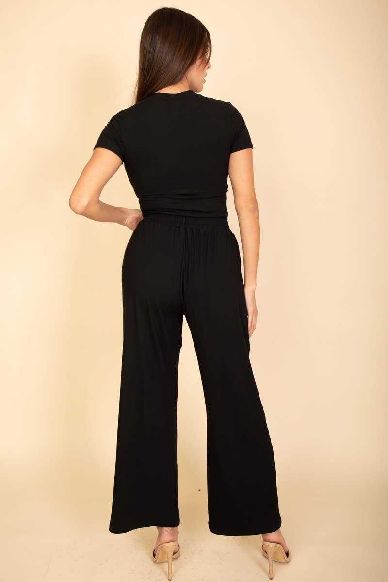 Relaxed Fit Top and Wide-Leg Pants Set: Black