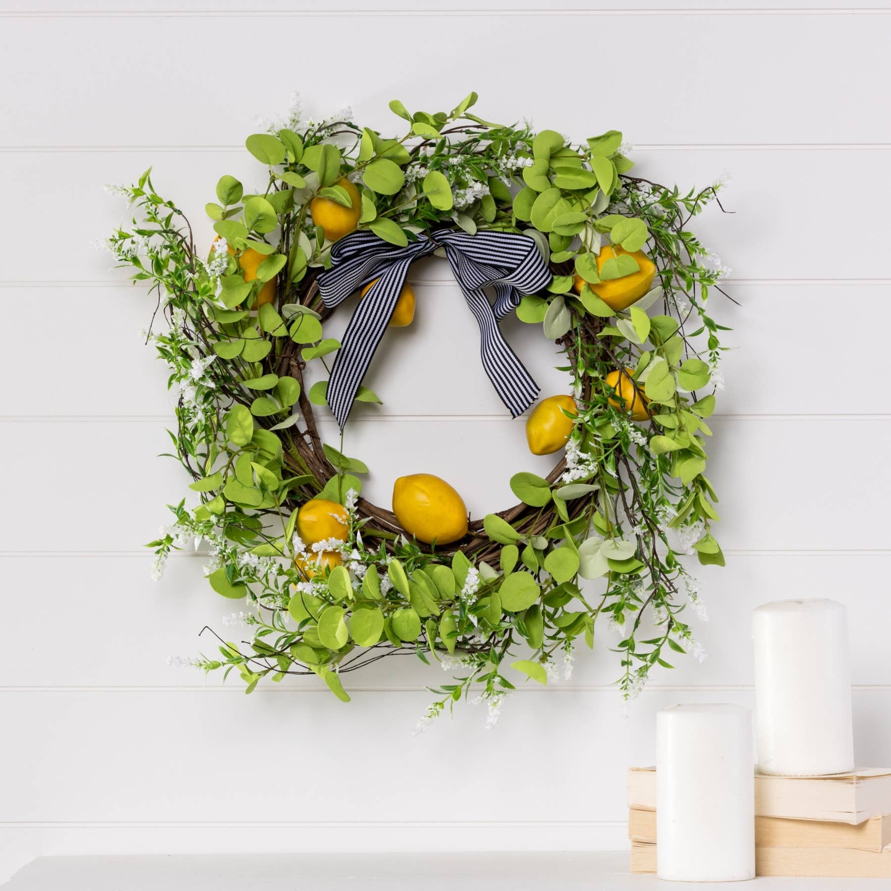 Spring Leaf and Lemon Wreath with Bow