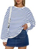 Striped Crewneck Thin Sweatshirt: Blue & White Stripe