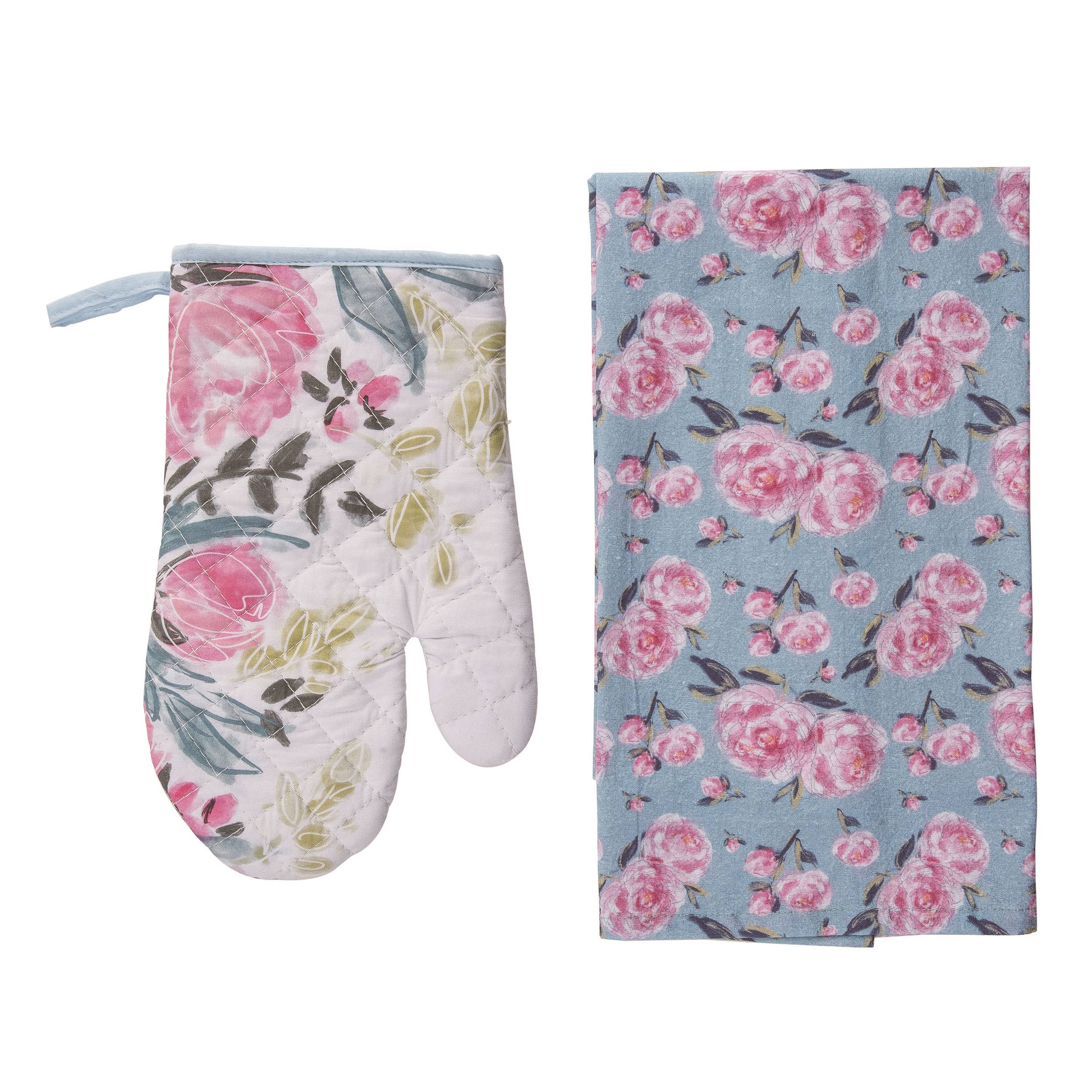 Floral Mitt and Tea Towel Set of 2