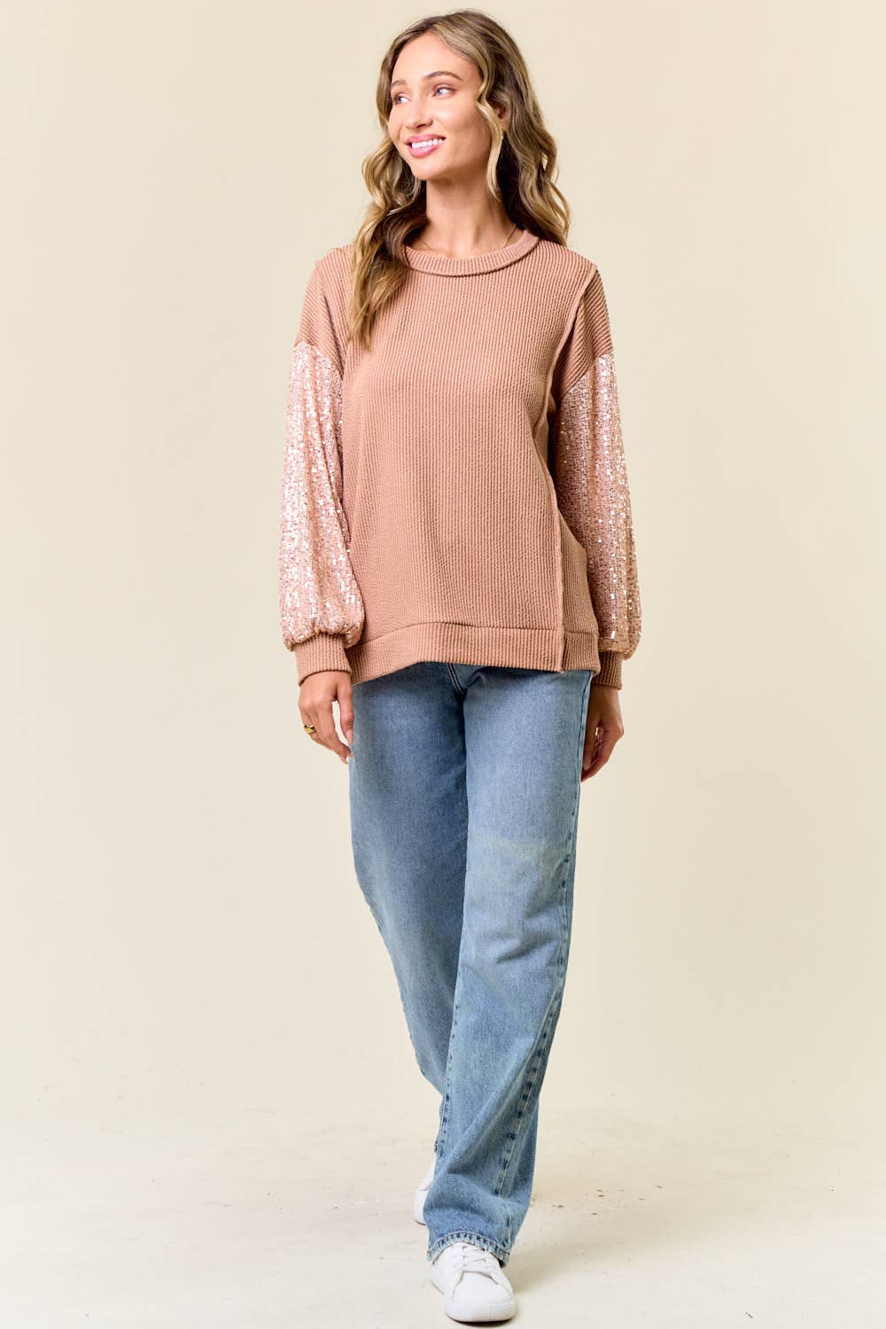 Sara Sequin Top: Peanut Butter