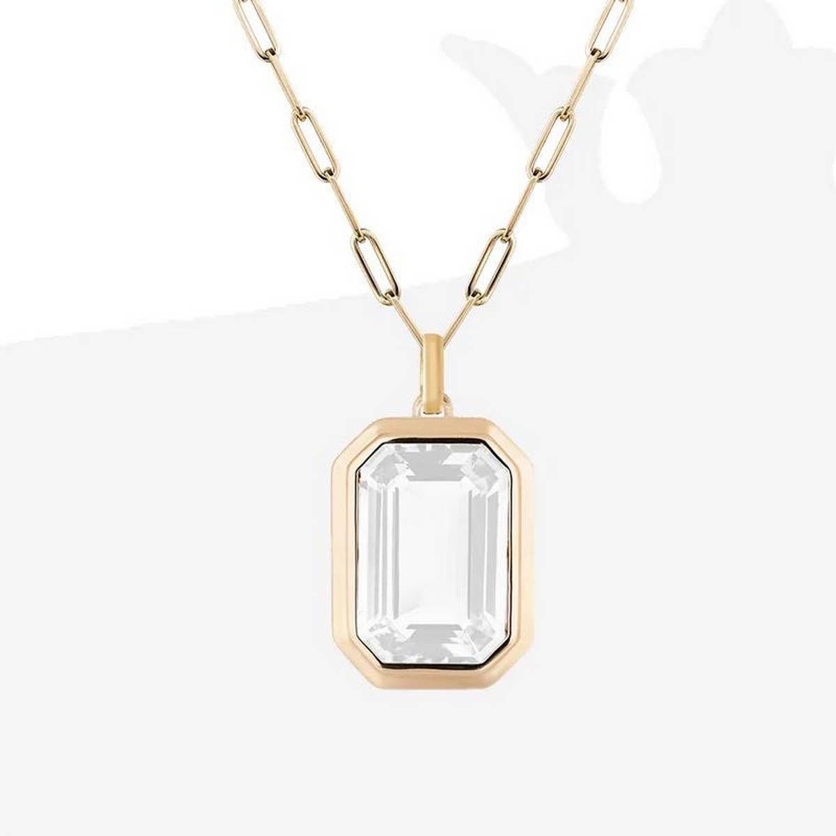Square Pendant Chain Necklace: White