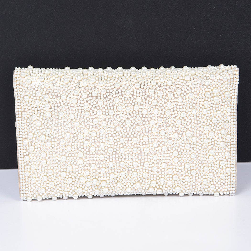 Faux Pearl Party Clutch: Fold Over Clasp