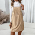 Corduroy Overall Dress with Pocket: Khaki